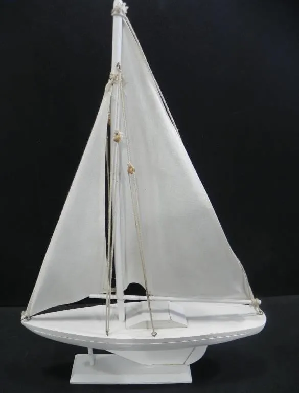 DECORATIVE WHITE WOODEN SAILBOAT