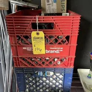 MILK CRATES OF ASSORTED 2-PIN LIGHT BULBS, 4-PIN L
