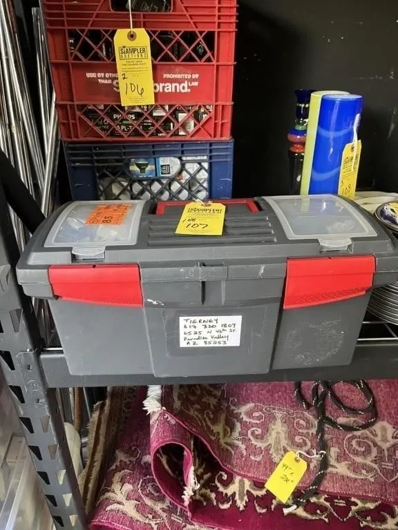 SMALL TOOLBOX WITH CONTENTS - SCREWDRIVER, MOLLY,