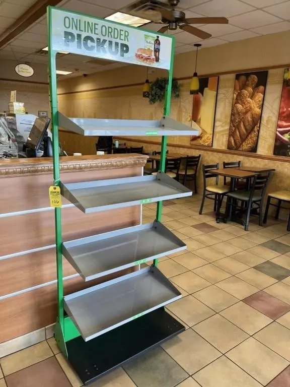 METAL SHELVING UNIT ON WHEELS