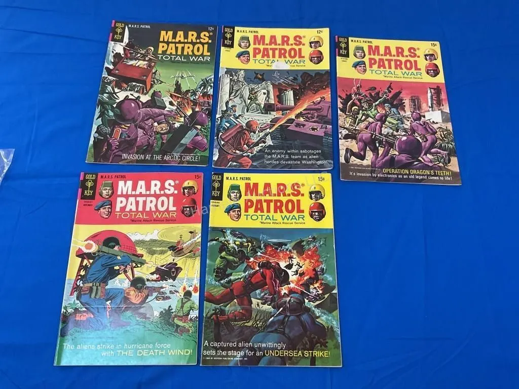 5 Gold Key Mars Patrol Comics - 1967 - 1969