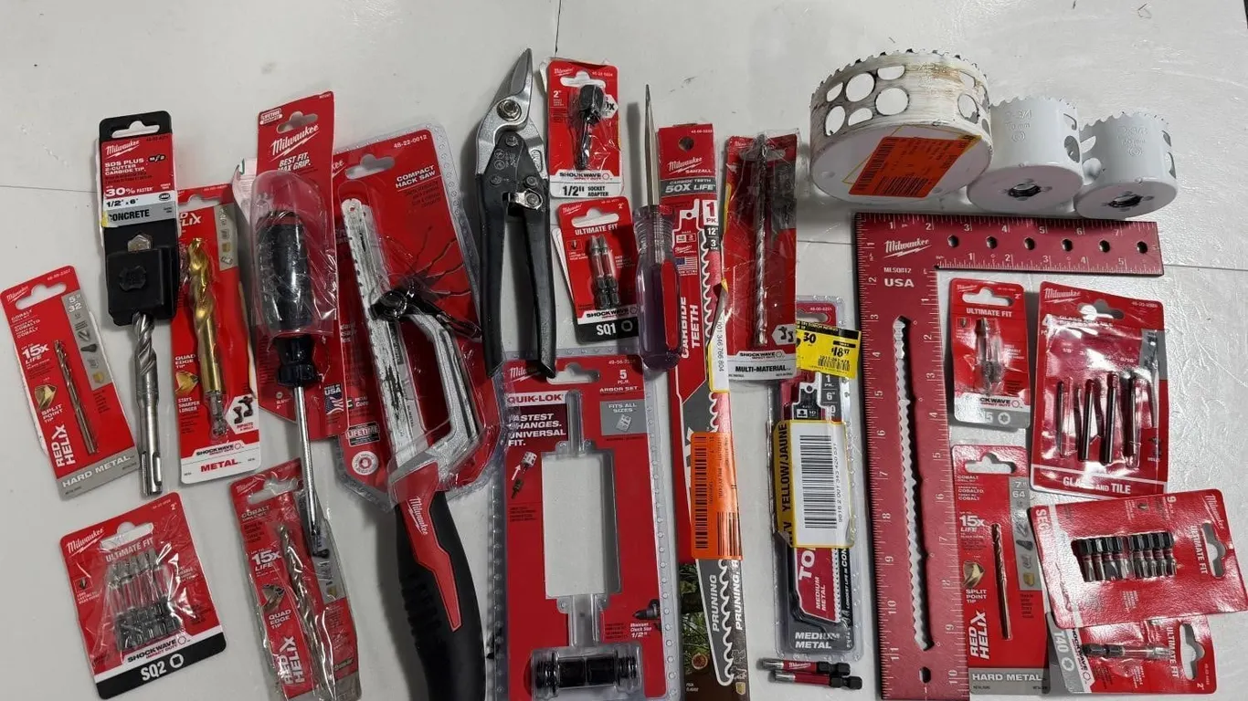 Mixed Lot Of Milwaukee Saws Bits And Tools