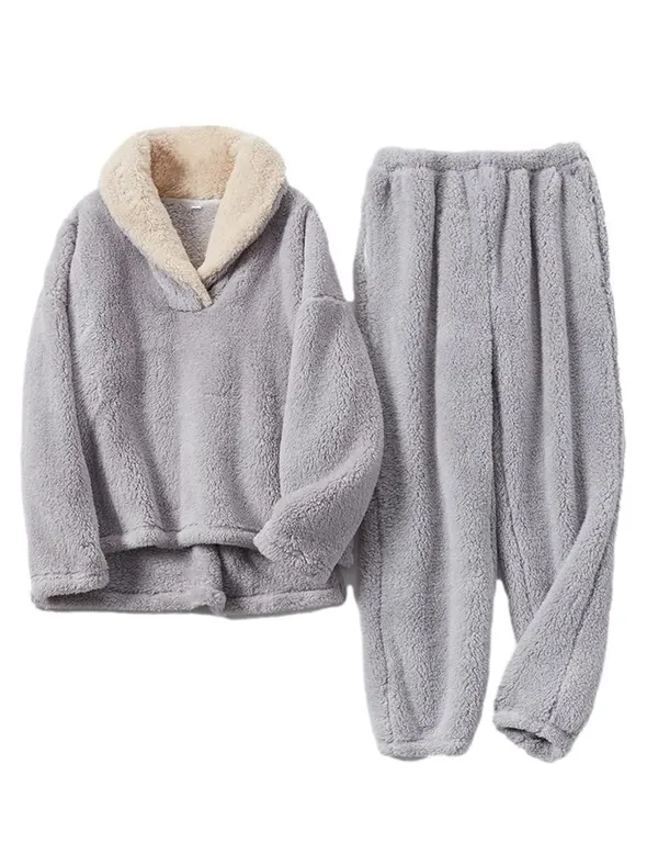 Peaceglad Mens Coral Fleece Pajama Set XL Grey