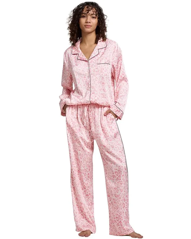 YiNi LuLu Silk Satin Pajamas Set Pink Spot Size S