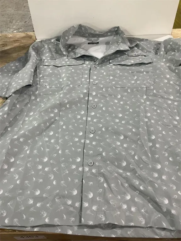 Habit Mens Fly Pattern Fishing Shirt Gray Size L