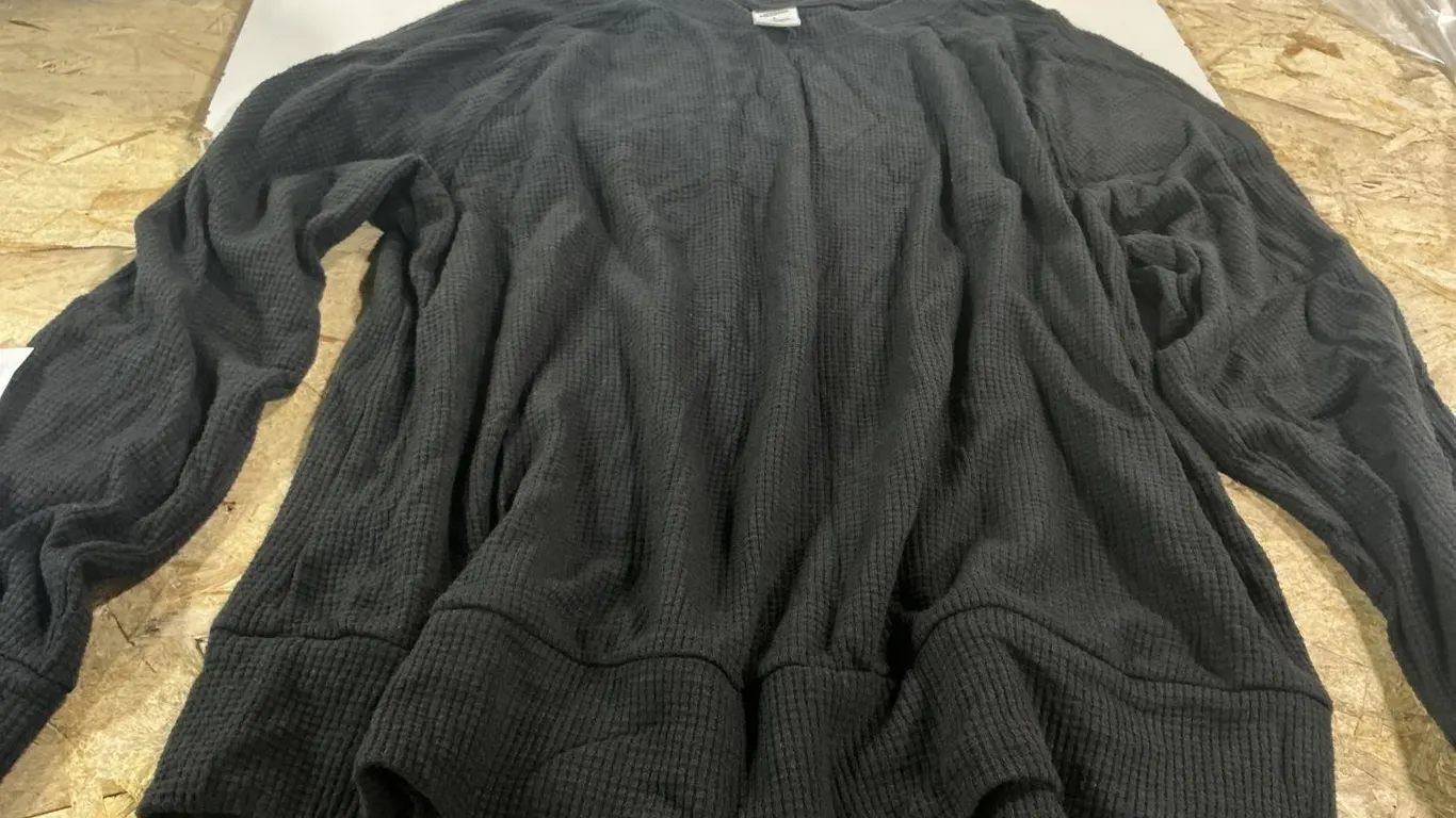 Black Waffle Knit Long Sleeve Crewneck Shirt