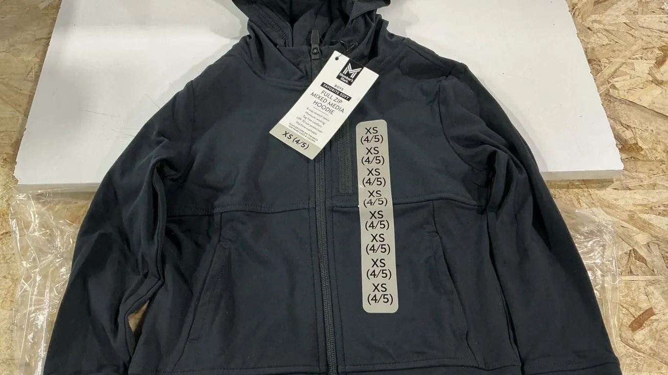 Boys Full Zip Mixed Media Hoodie Dark Gray XS 45