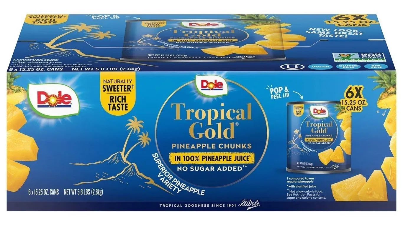 Dole Tropical Gold Pineapple Chunks 15.25oz 6pk