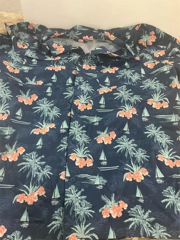 Habit Tropical Print Fishing Shirt Navy Blue Large