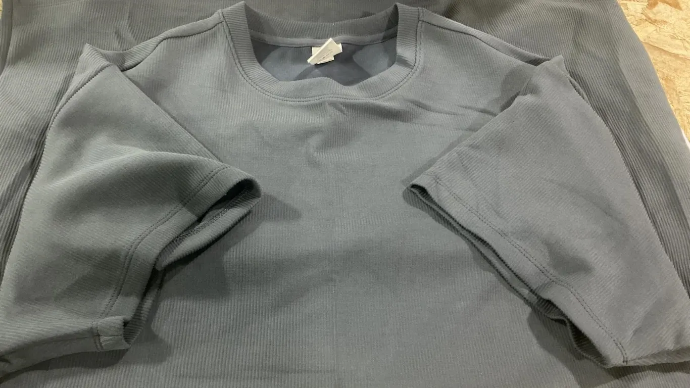Mens Ribbed Crewneck T-Shirt Gray XL