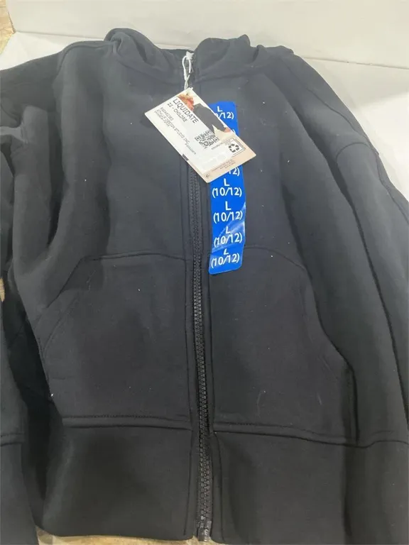 Kids Full Zip Hoodie Black Size L 10 12