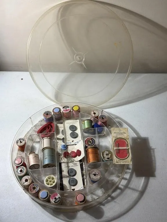 Sewing Box with Thread, Needles, Buttons,