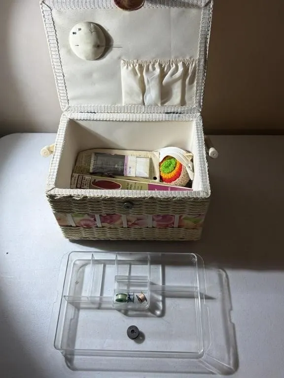 Sewing Basket with Sewing Notions- Zippers, Seam