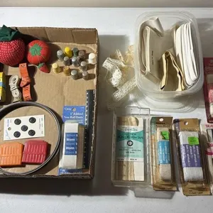 Needle Cushions, Measuring Tape, Thimbles, Hoop,