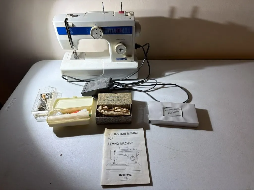White Heavy Duty Sewing Machine with Accessories,