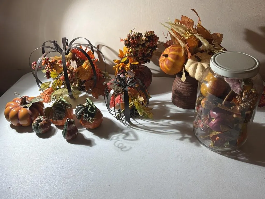 Fall Decor Pumpkins- Metal Glass, Plastic