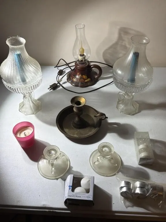 brass chamberstick candle holder, Glass Candle