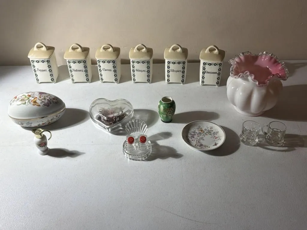 Spice Jars, Trinket Box, Vase, Salt & Pepper,