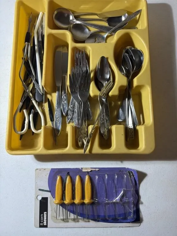 Flatware- Silverware, Tongs, Corn Skewers