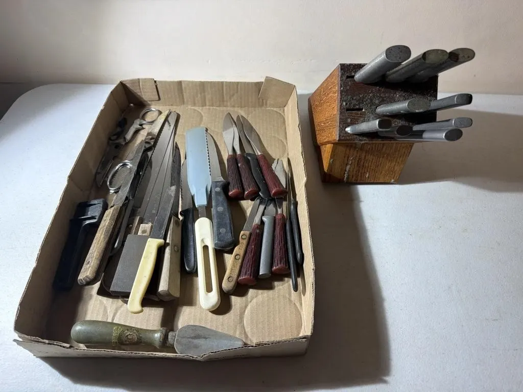 Knife Block, Knives, Sharpener