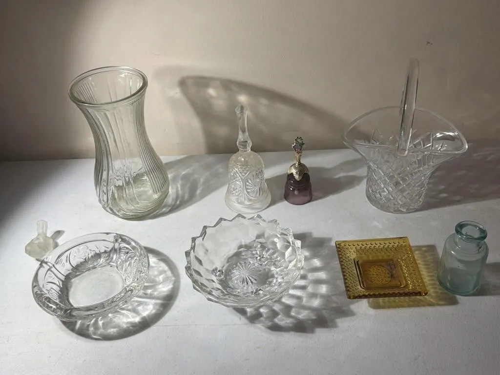 lead crystal basket, Bells, Aqua Medicine/ Ink