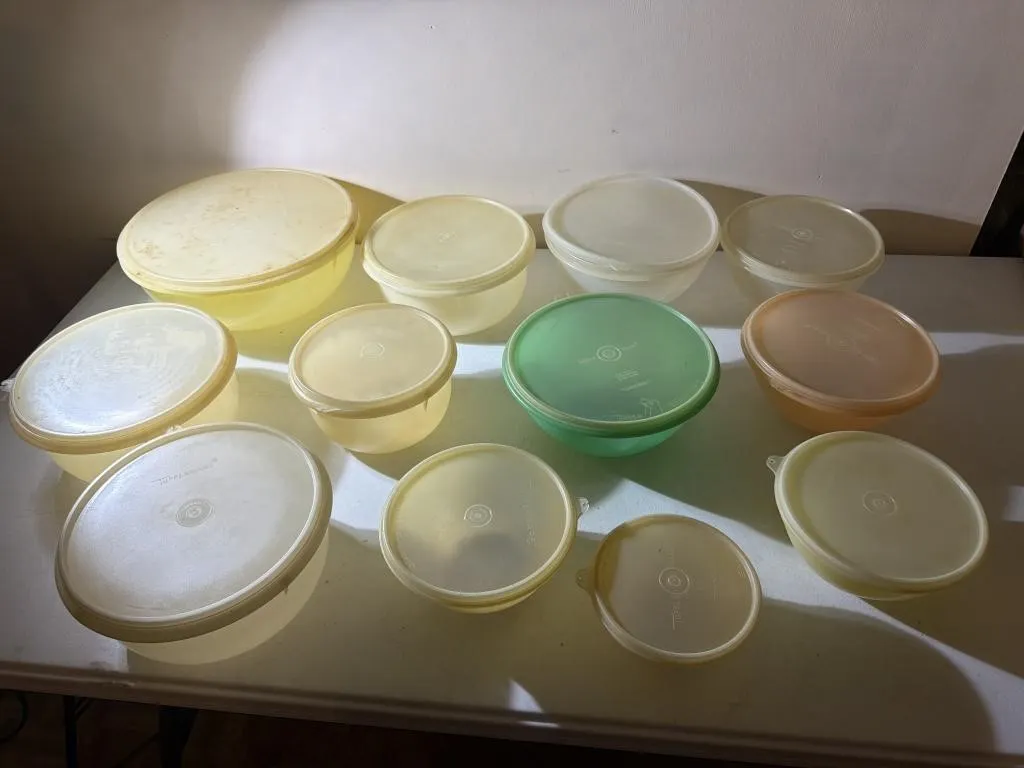 Tupperware Containers with Lids- White, Yellow,