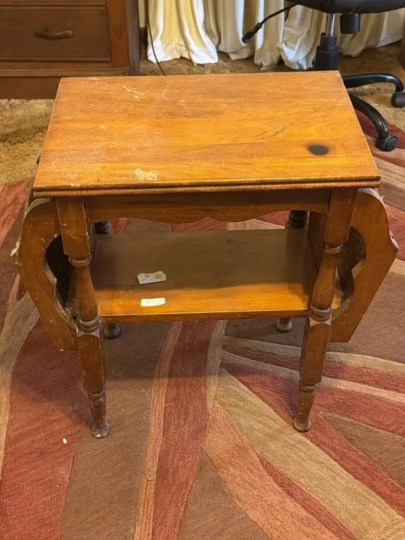 wooden side table, a lower shelf, built-in side