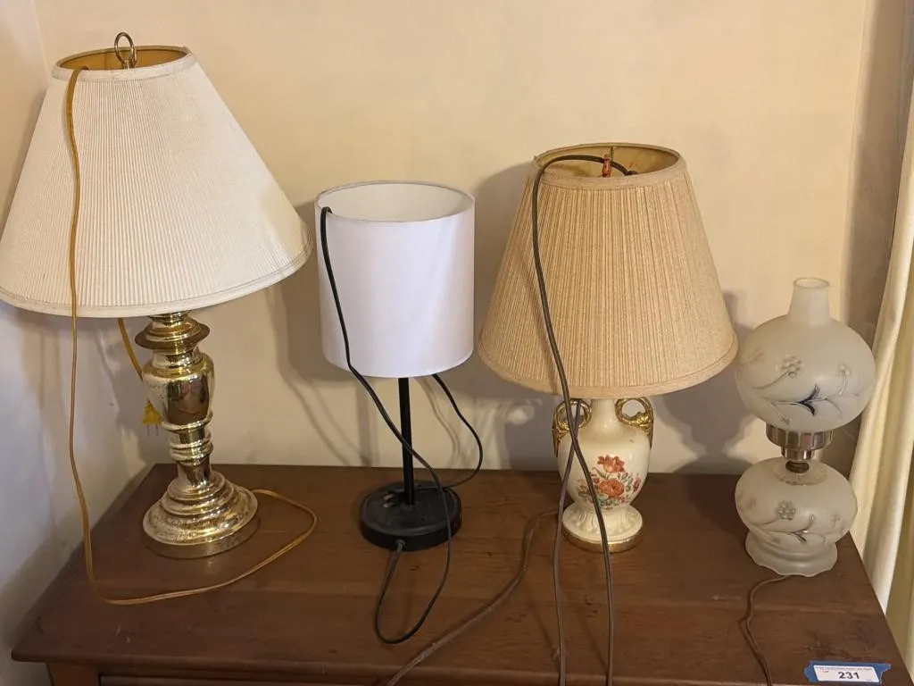 4 Lamps- Frosted Glass FLoral Hurricane Parlor