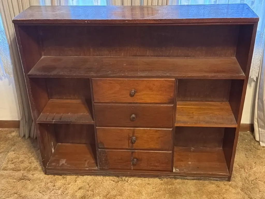 Wooden Book shelf with 4 Storage Drawers 41x10x36