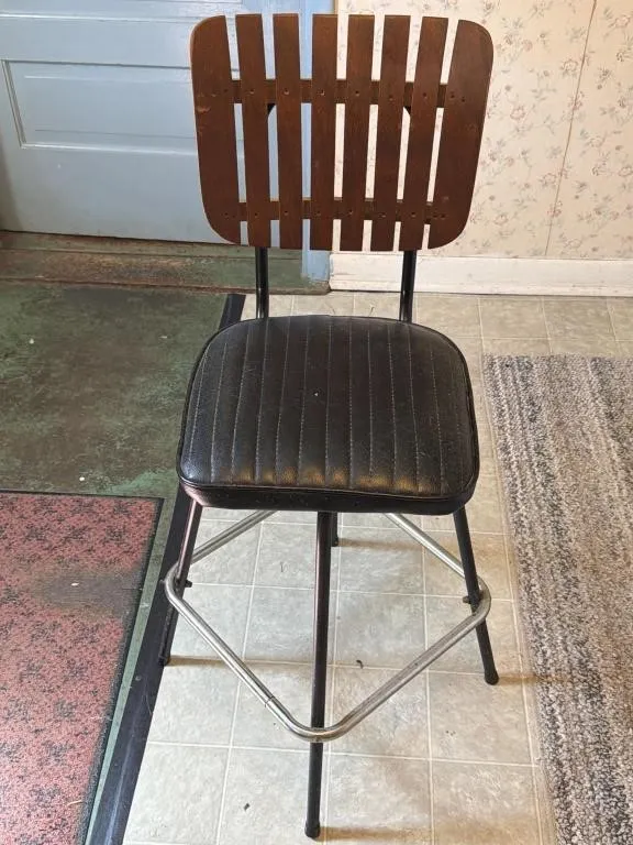 Barstool padded Seat Slat Wood Back Metal frame