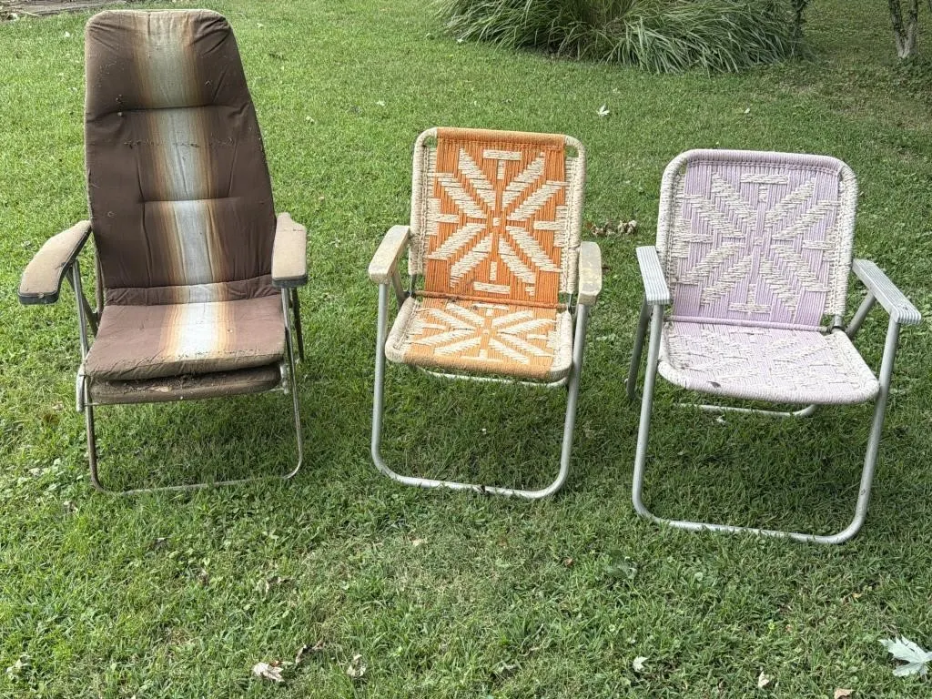 3- Lawn Chairs - 2 Aluminum Frame With Cloth