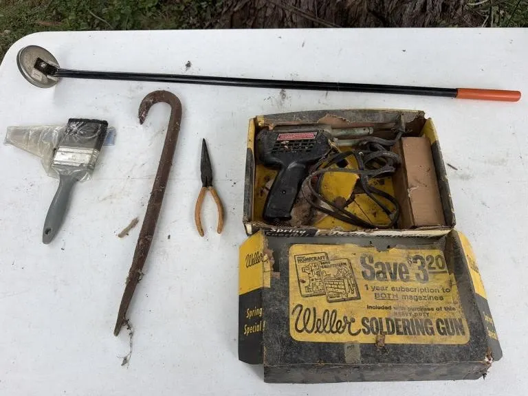 Magnet, Paint Brush, Pry Bar, Needle Nose Pliers,