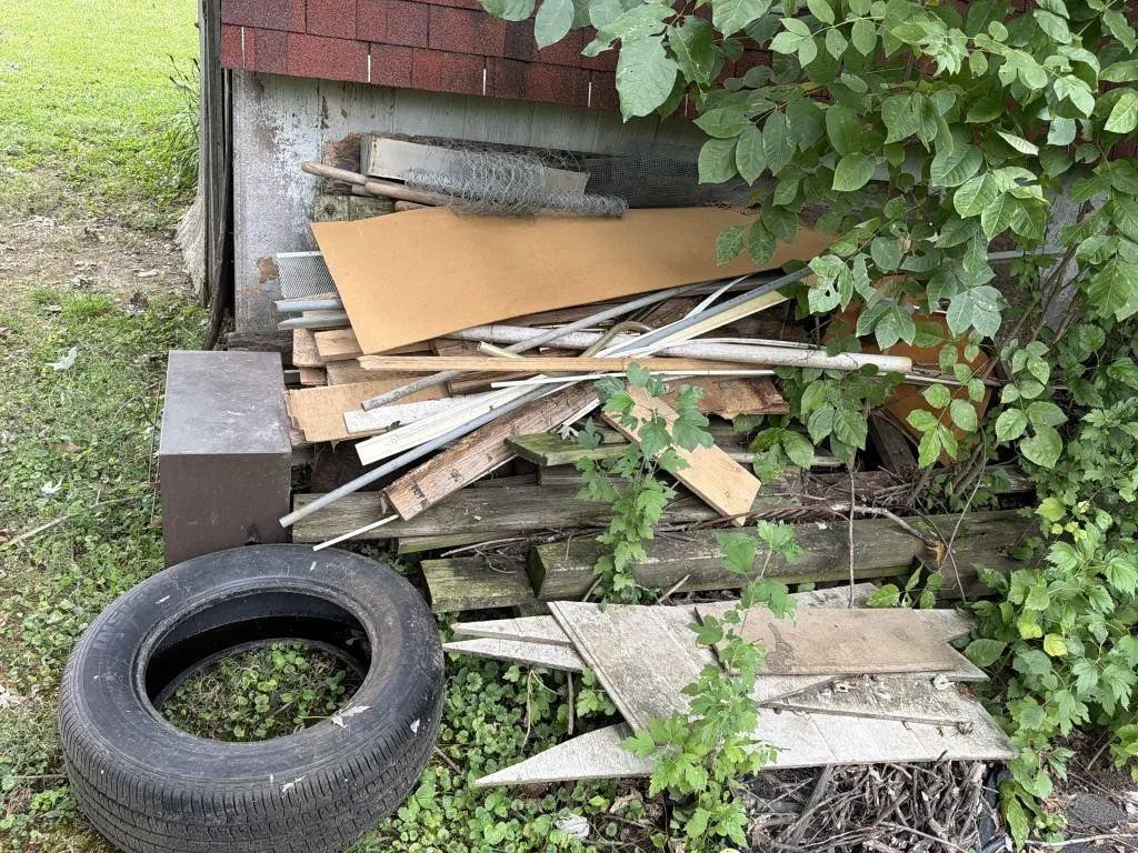 Pile of Scrap Metal, Wood, Gas Heating Stove,