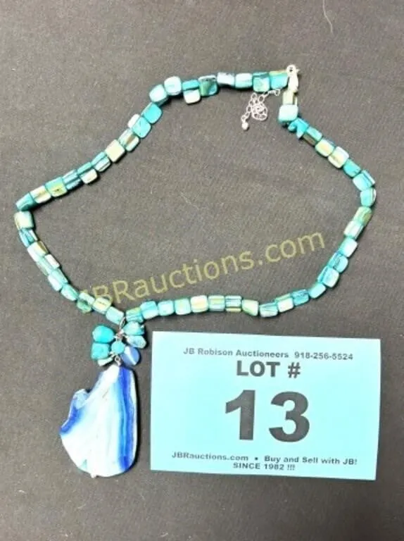 TURQUISE AND BLUE NECKLACE 925 STERLING CLASP