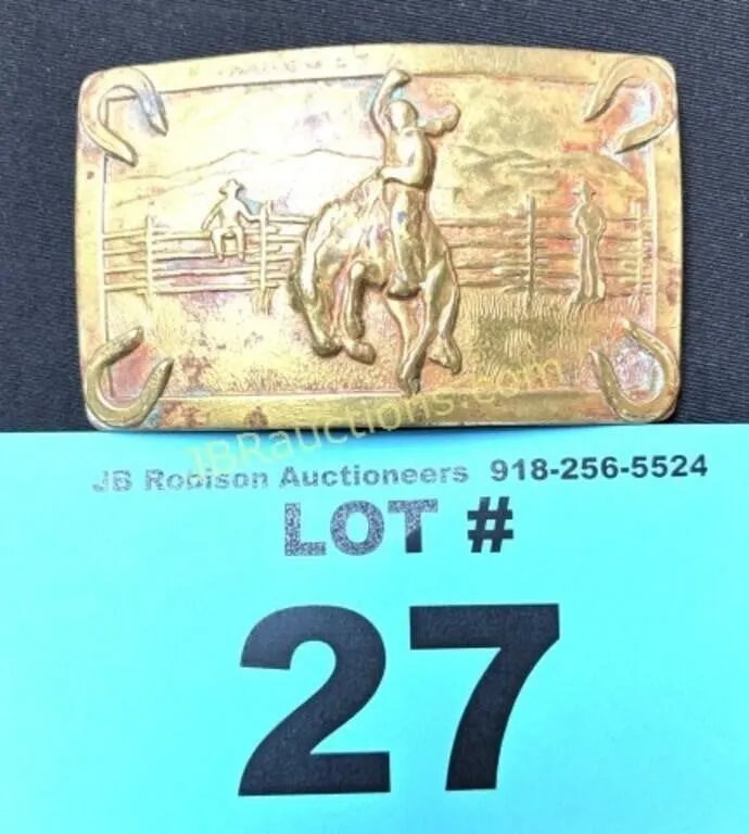 VINTAGE BRASS BRONC RIDER BELT BUCKLE