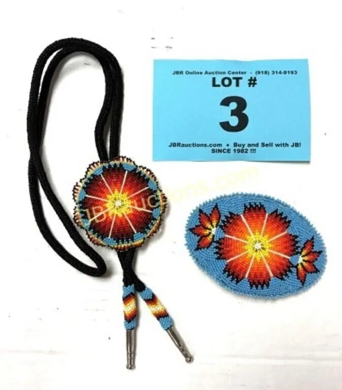 INDIAN BEADED BOLO TIE AND BELT BUCKLE