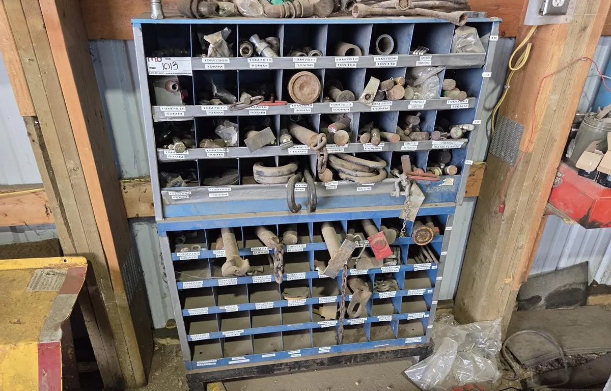 Assorted Equipment Pins & Bushings w/ Bin Rack
UNRESERVED