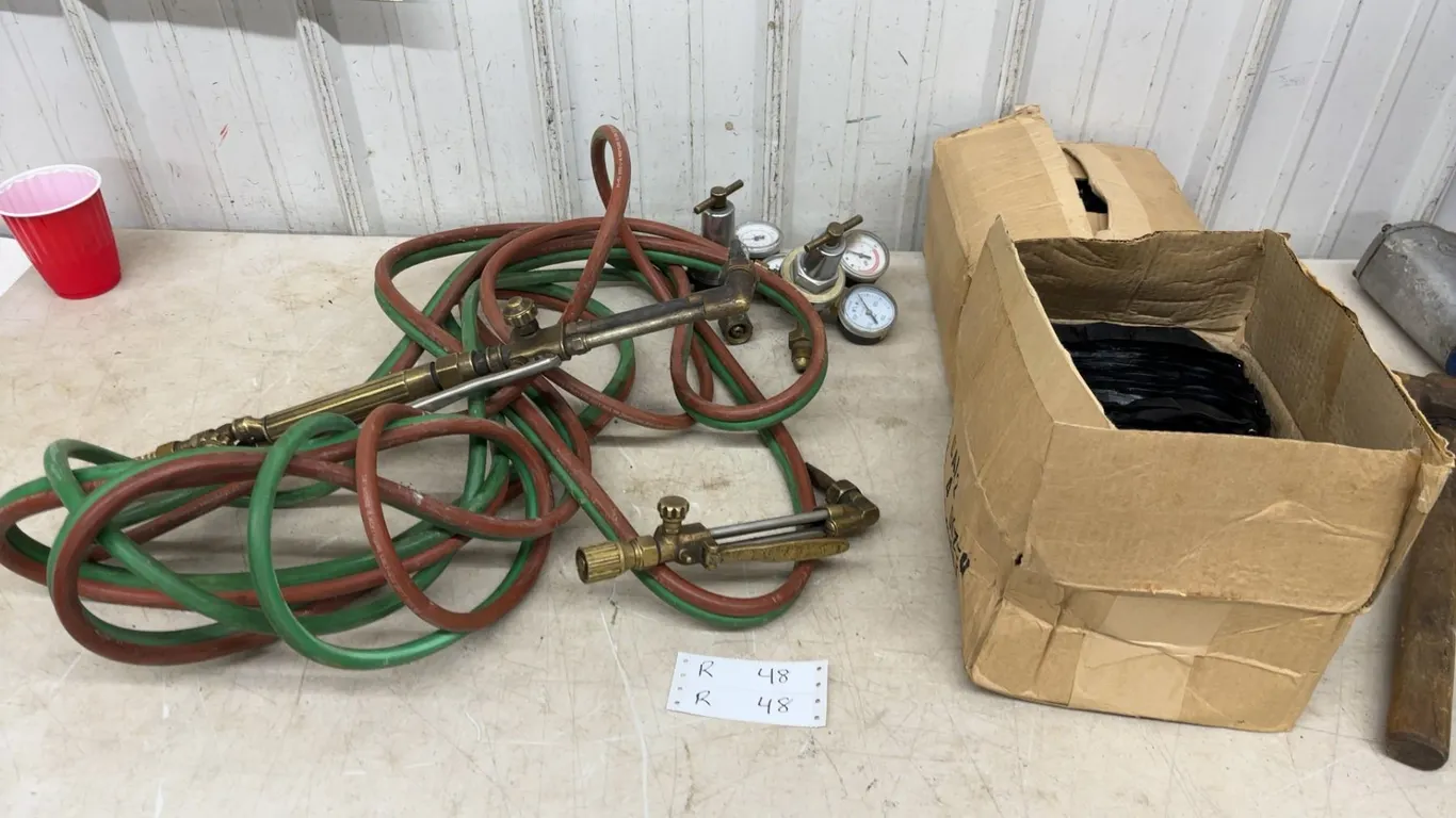 Oxy-Acetylene Torch Set with Hoses, Gauges, and Welding Goggles