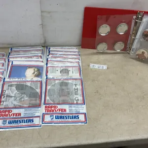 Vintage AWA Wrestling Iron- On Transfers, Mad Dog, Wahoo, Flair and More With Large Lot of Road