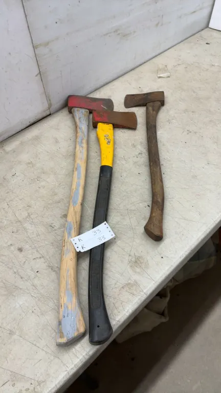 Three Axes with Wood and Painted Handles
