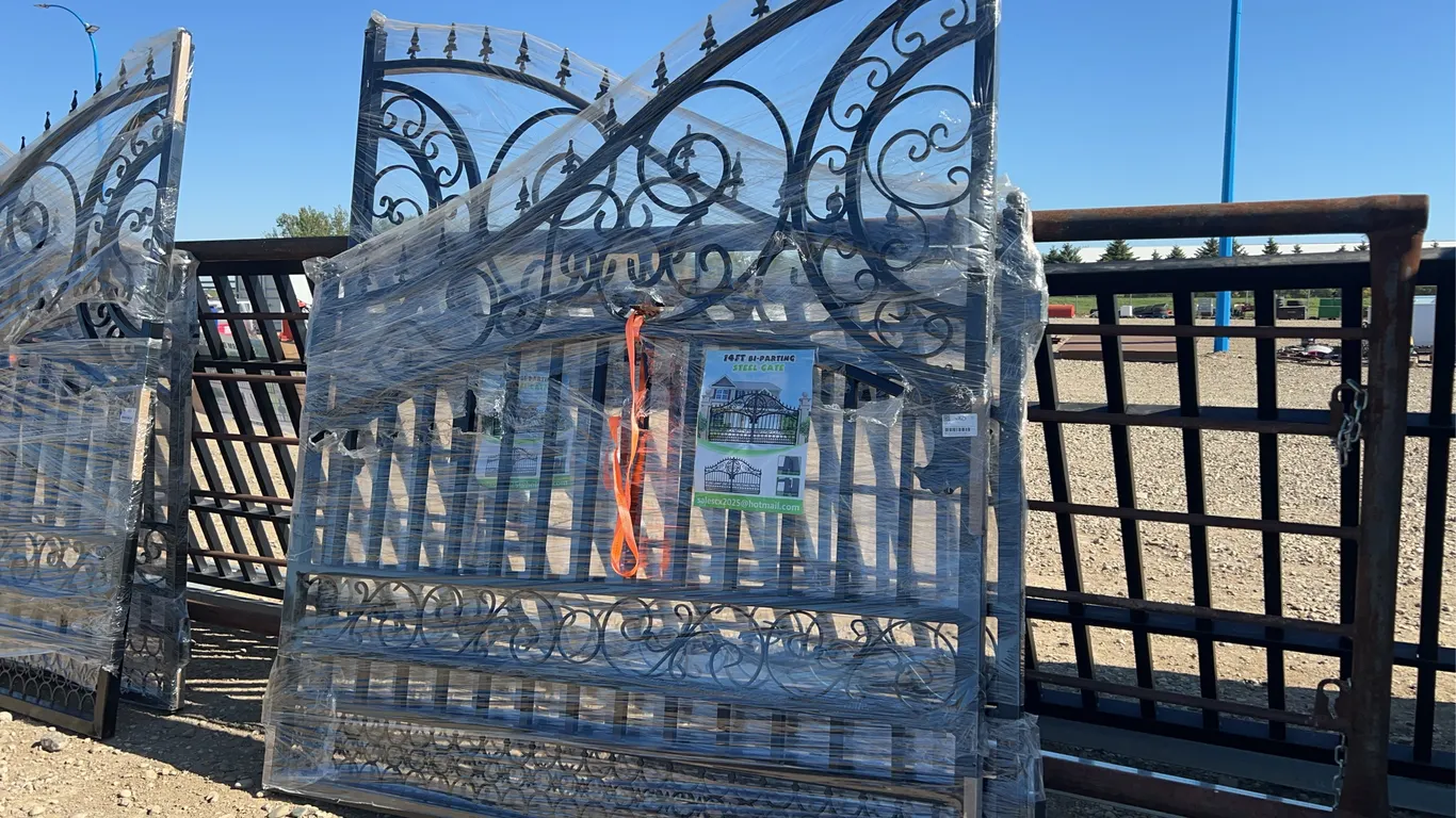 Greatbear Dual Swing Wrought Iron Gate W/Curved Pattern-14'