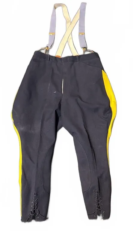 Vintage Police Uniform Riding Pants with Suspenders and Yellow Side Stripes