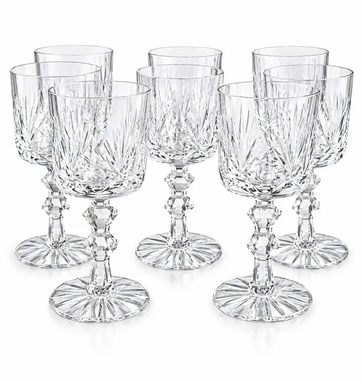 7 Cut Crystal Wine Glasses with Faceted Stems