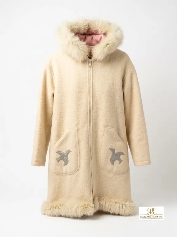 Ecru Hooded Coat with Faux Fur Trim