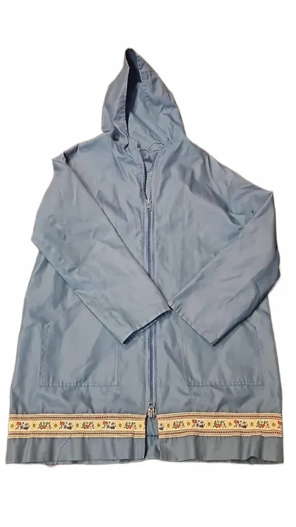Blue Hooded Rain Jacket with Zip Front