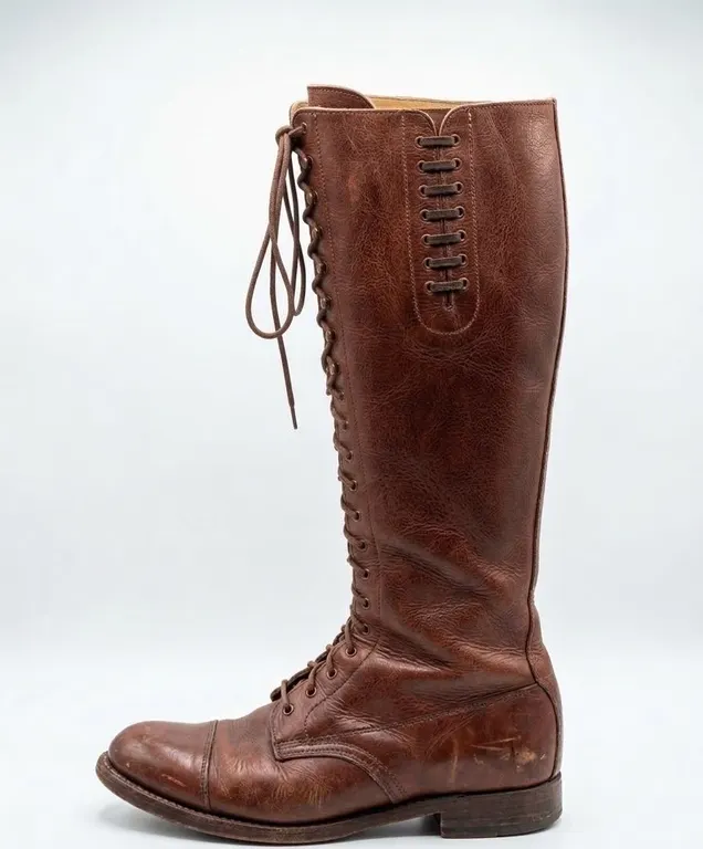 Tall Brown Leather Lace-Up Riding Boots