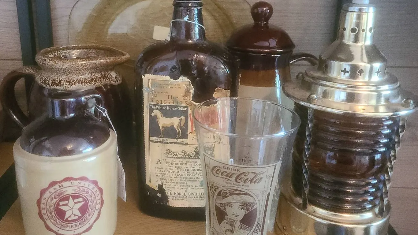 Texas A&M Jug, 1970s Coca-Cola Glass, Whiskey Bottle