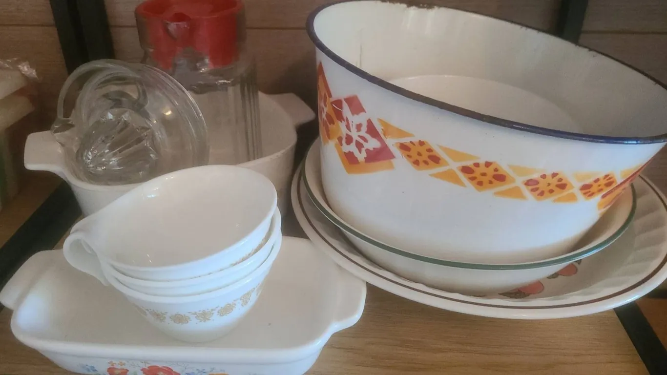 Corelle and Enamel Kitchenware Set