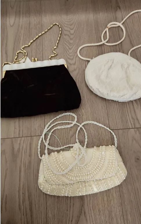 3 Evening Bags – Velvet Clutch, Beaded Cadaz Purse, Beaded Ebony & Ivory Purse