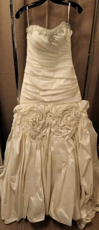 Strapless Bridal Gown with Beaded Bustline, Gathered Skirt, Size 10